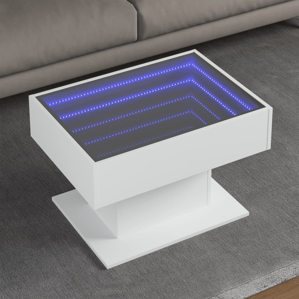 Salongbord med LED hvit 70x50x45 cm sponplate