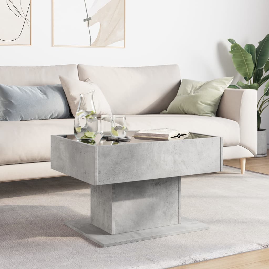 Salongbord med LED betonggrå 70x50x45 cm konstruert tre