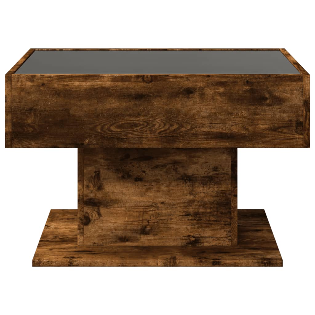 Salongbord med LED røkt eik 70x50x45 cm konstruert tre
