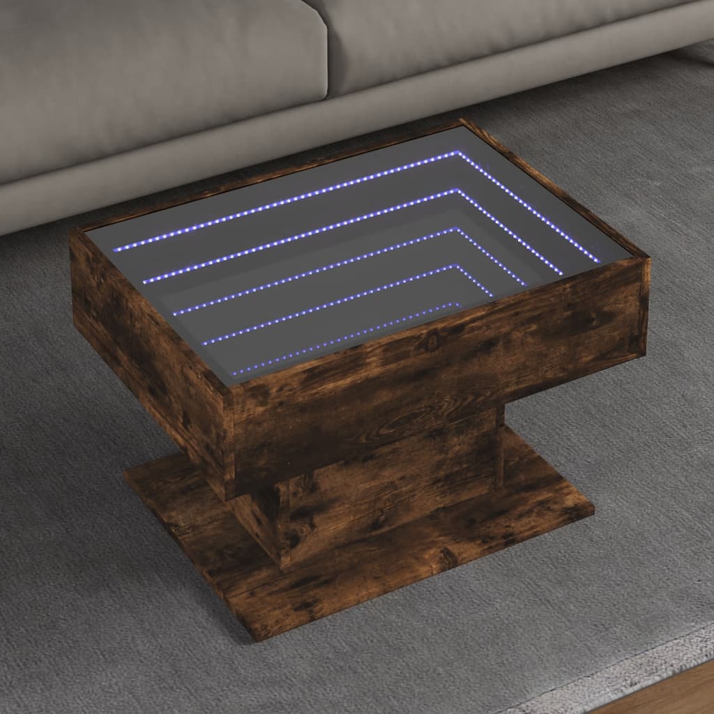 Salongbord med LED røkt eik 70x50x45 cm konstruert tre