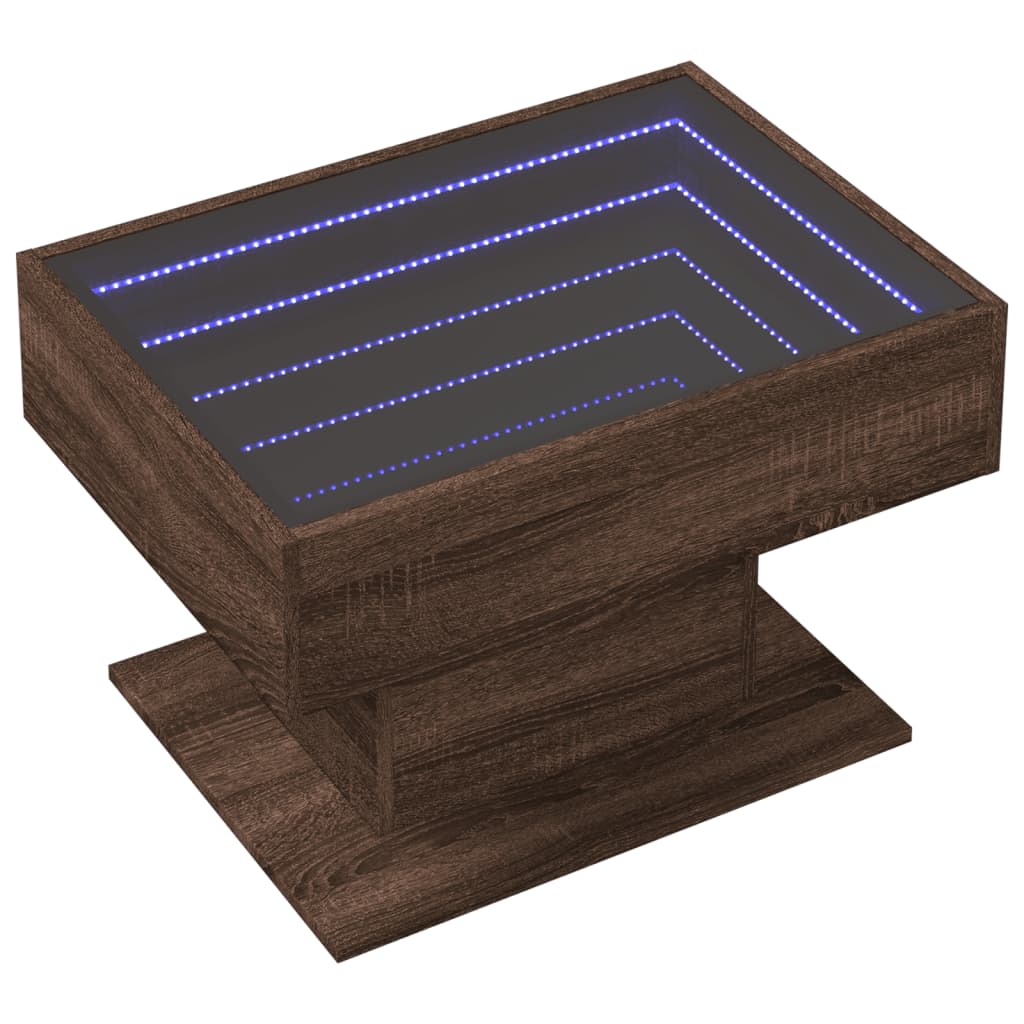 Salongbord med LED brun eik 70x50x45 cm konstruert tre