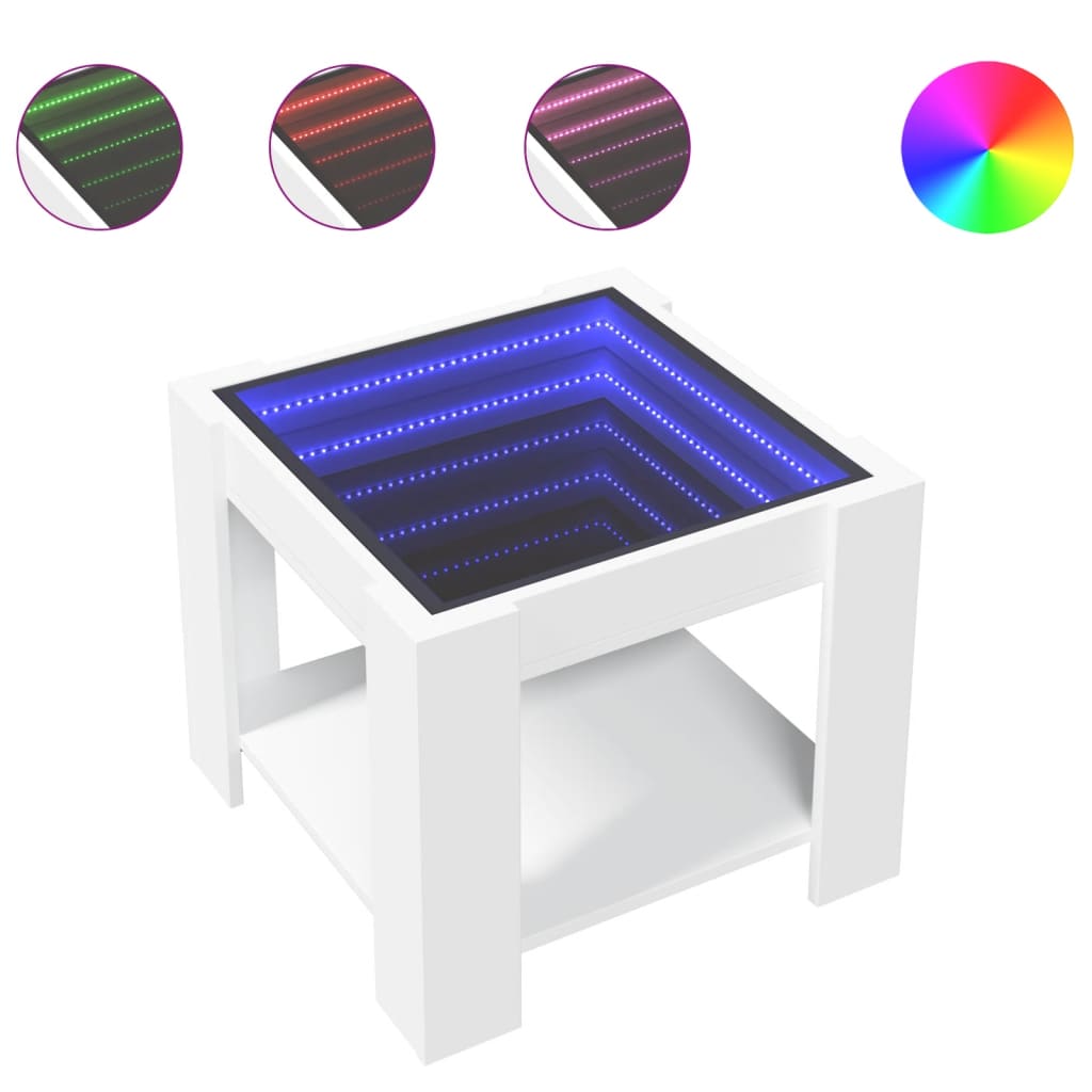 Salongbord med LED hvit 53x53x45 cm konstruert tre