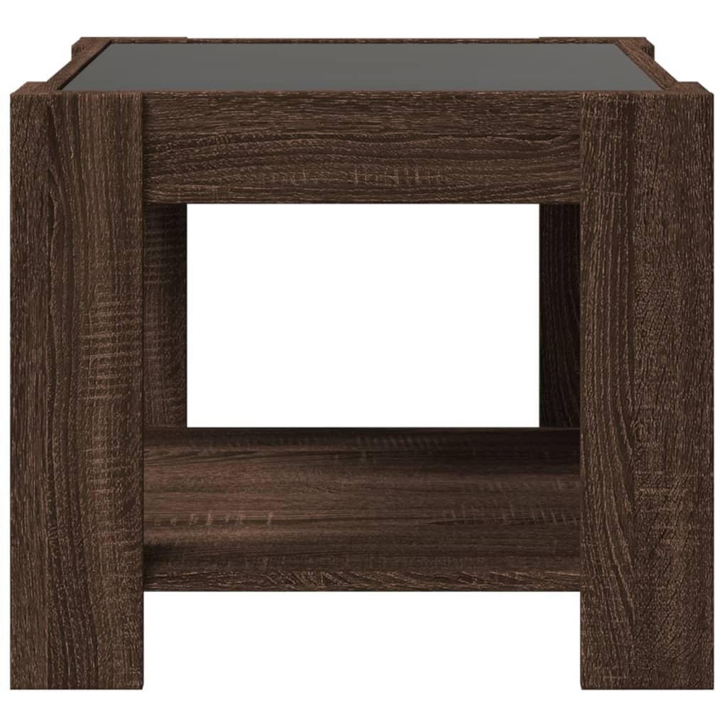 Salongbord med LED brun eik 53x53x45 cm konstruert tre