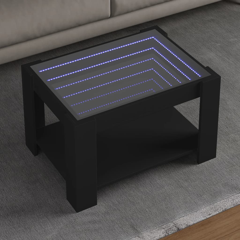 Salongbord med LED svart 73x53x45 cm konstruert tre