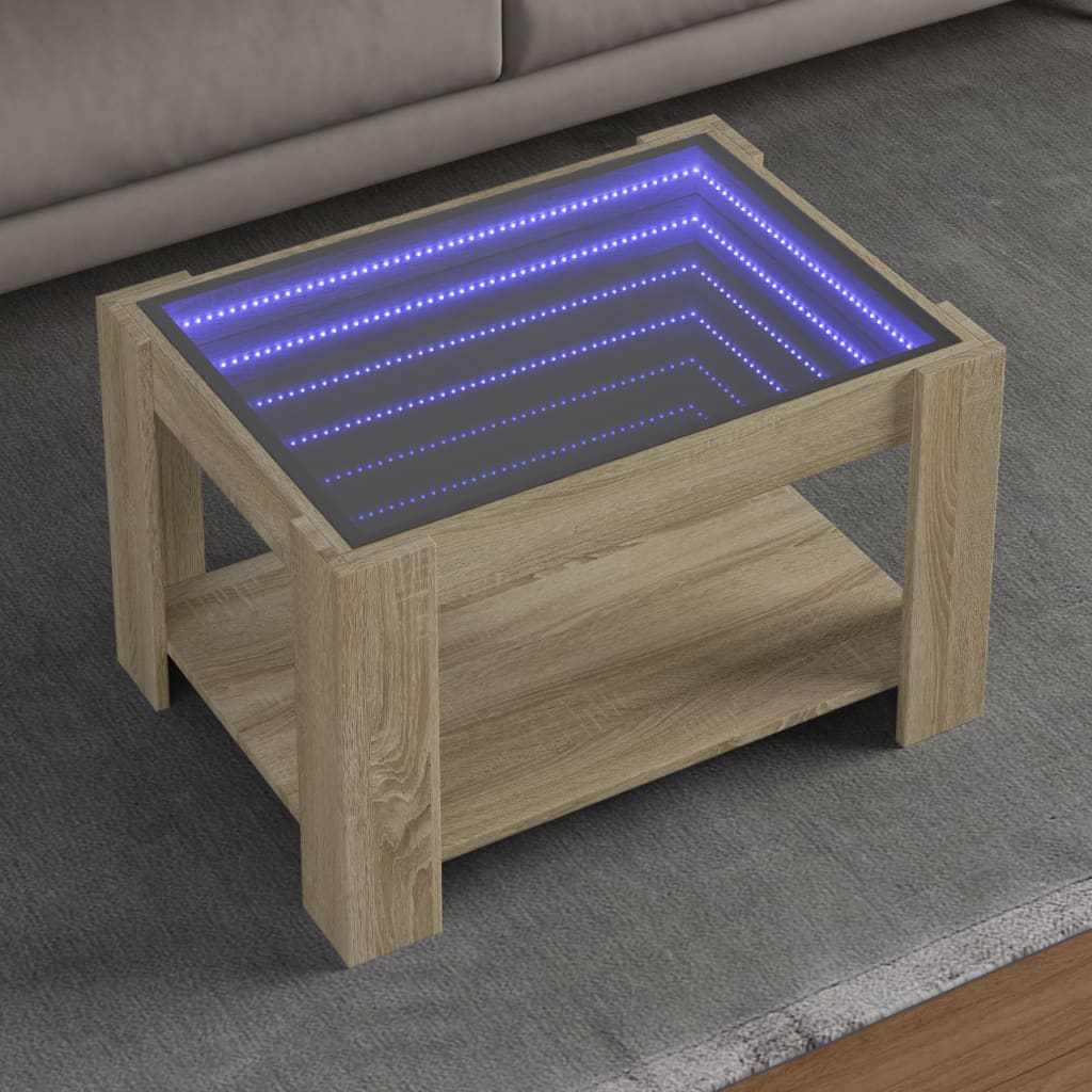 Salongbord med LED sonoma eik 73x53x45 cm konstruert tre