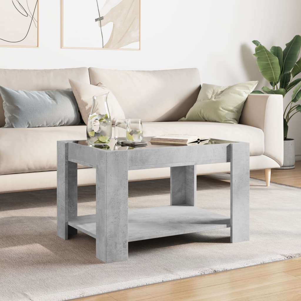 Salongbord med LED betonggrå 73x53x45 cm konstruert tre