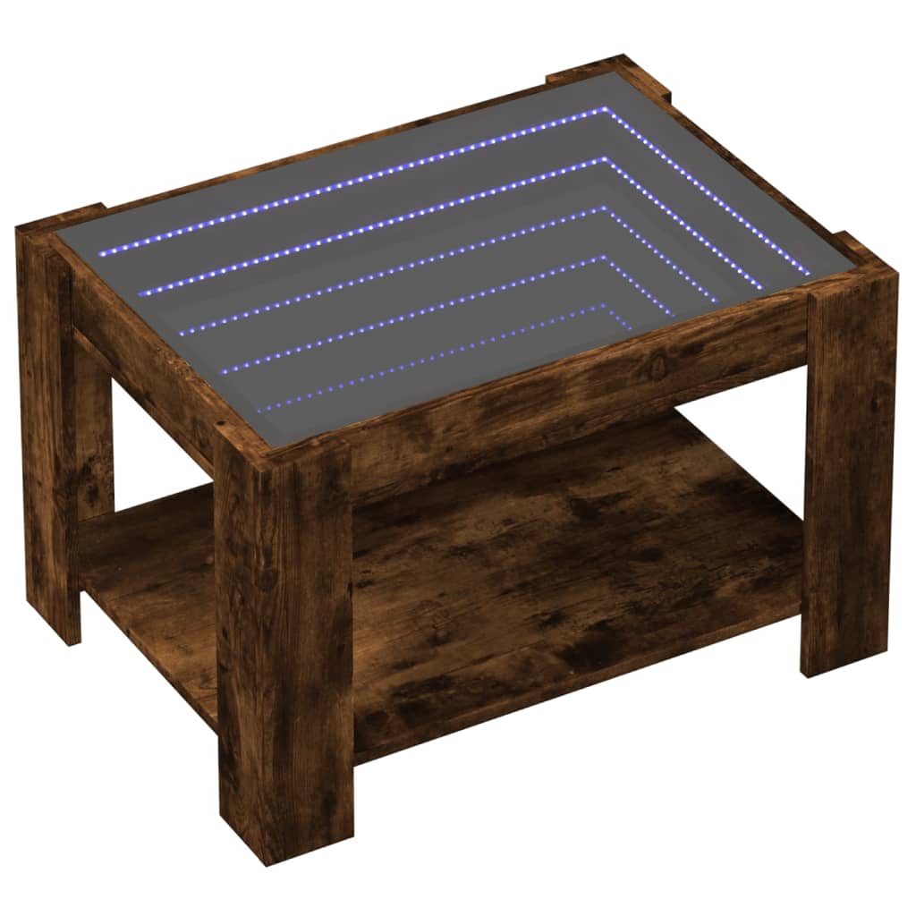 Salongbord med LED røkt eik 73x53x45 cm konstruert tre