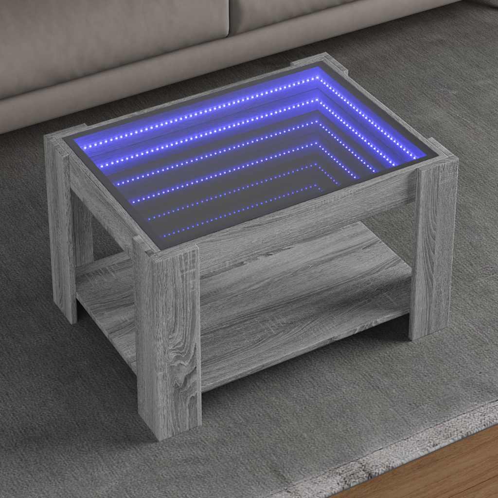 Salongbord med LED grå sonoma 73x53x45 cm konstruert tre