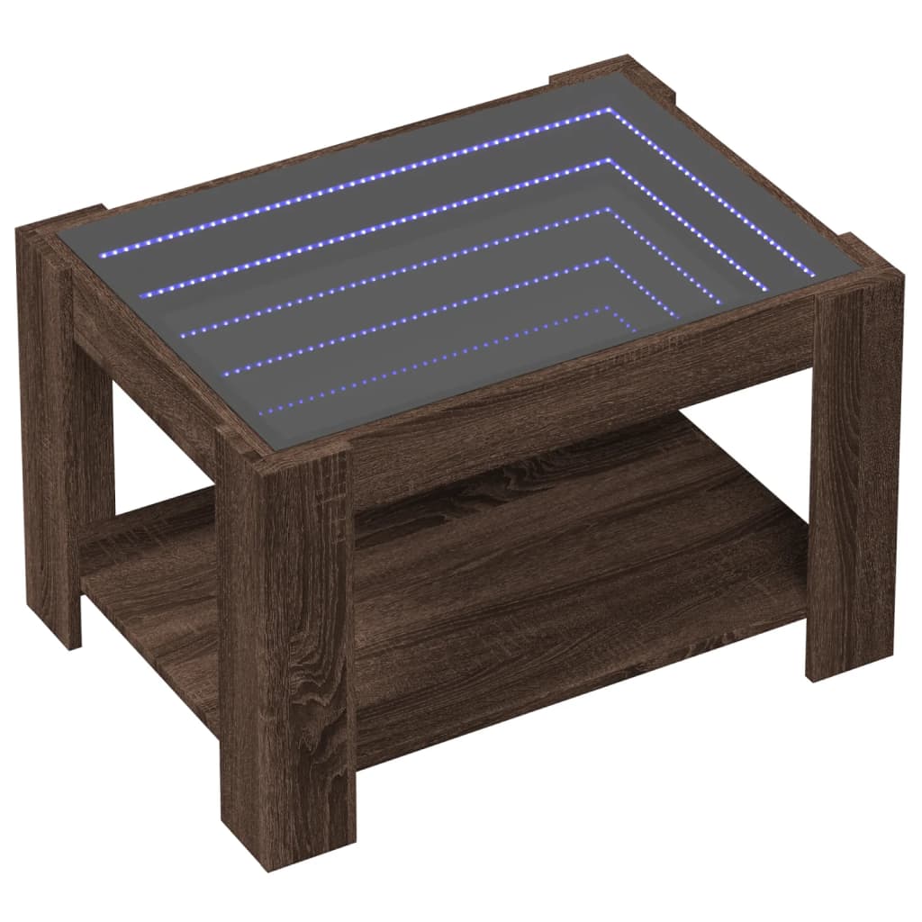 Salongbord med LED brun eik 73x53x45 cm konstruert tre