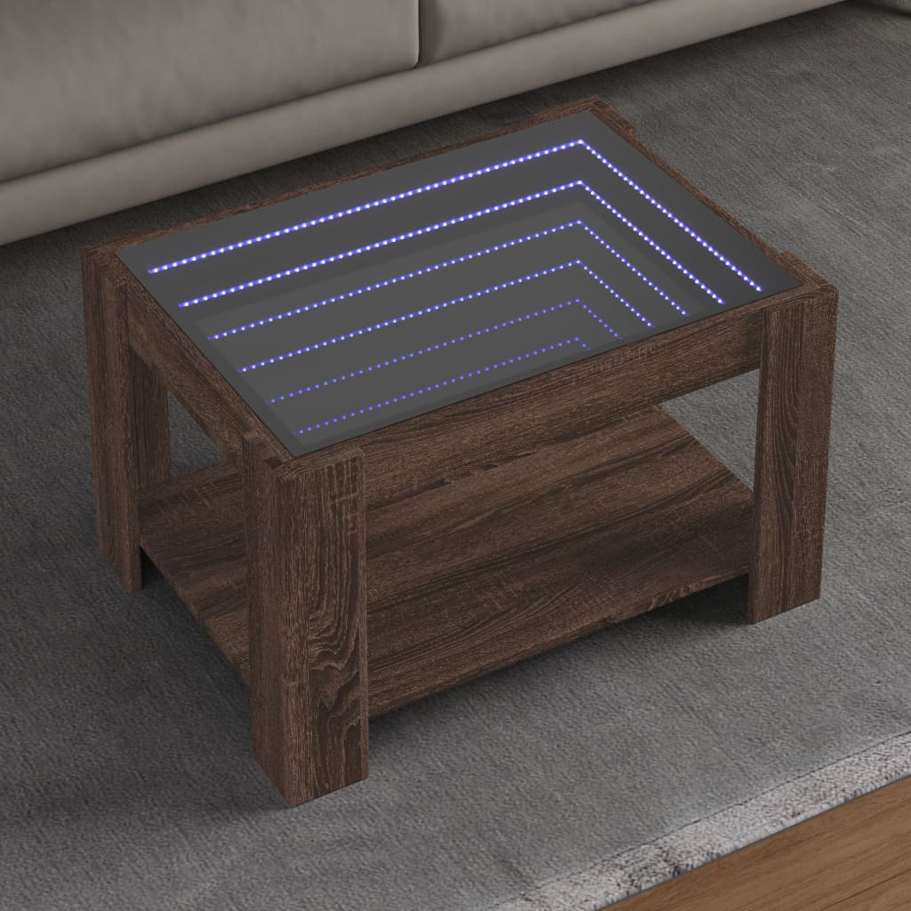 Salongbord med LED brun eik 73x53x45 cm konstruert tre