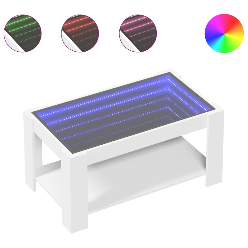 Salongbord med LED hvit 93x53x45 cm konstruert tre