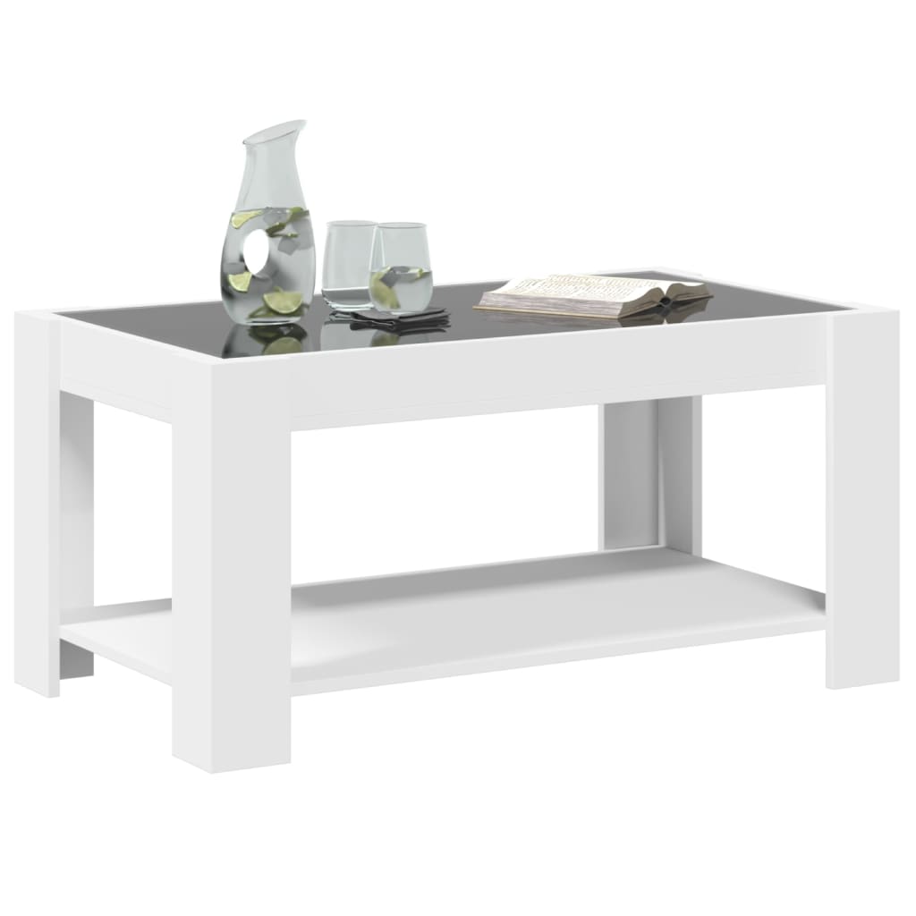 Salongbord med LED hvit 93x53x45 cm konstruert tre