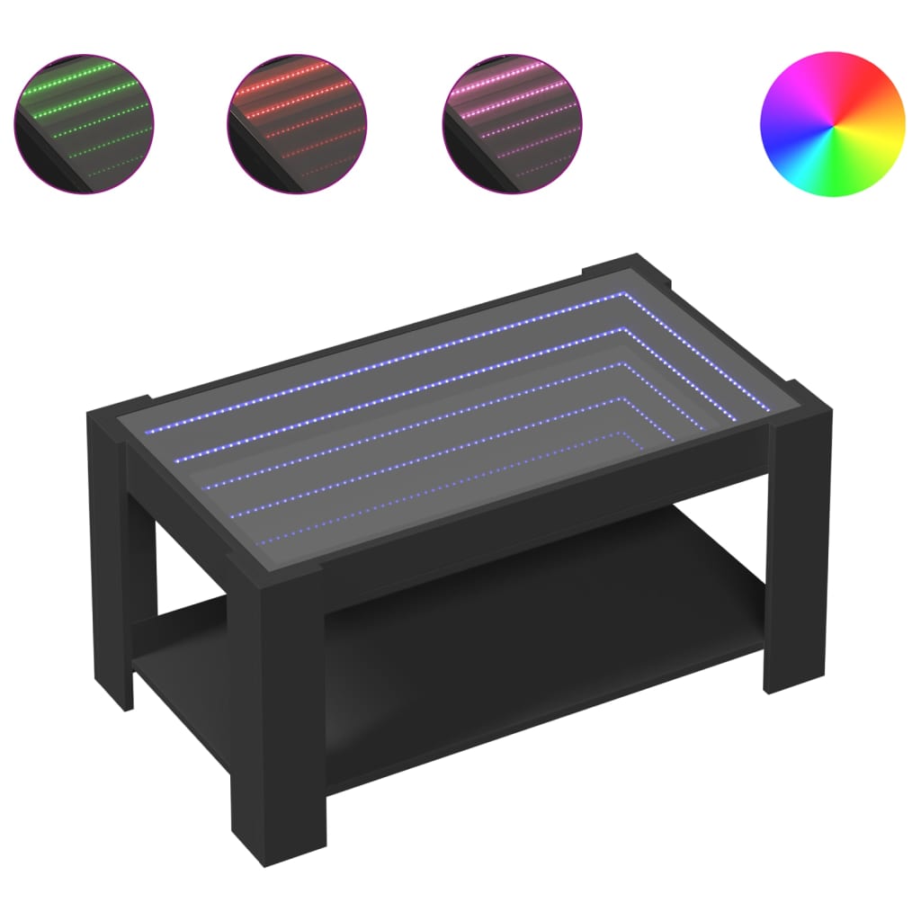 Salongbord med LED svart 93x53x45 cm konstruert tre