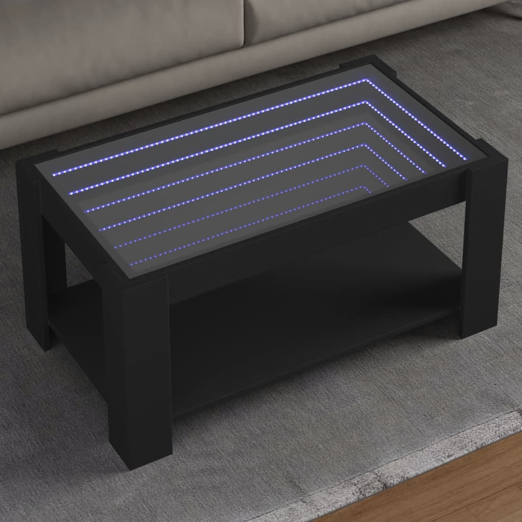 Salongbord med LED svart 93x53x45 cm konstruert tre