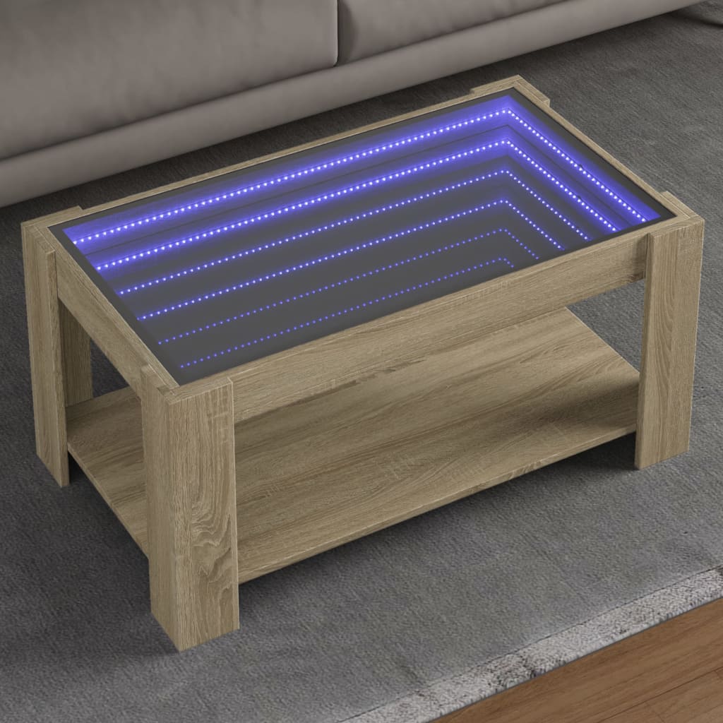 Salongbord med LED sonoma eik 93x53x45 cm konstruert tre