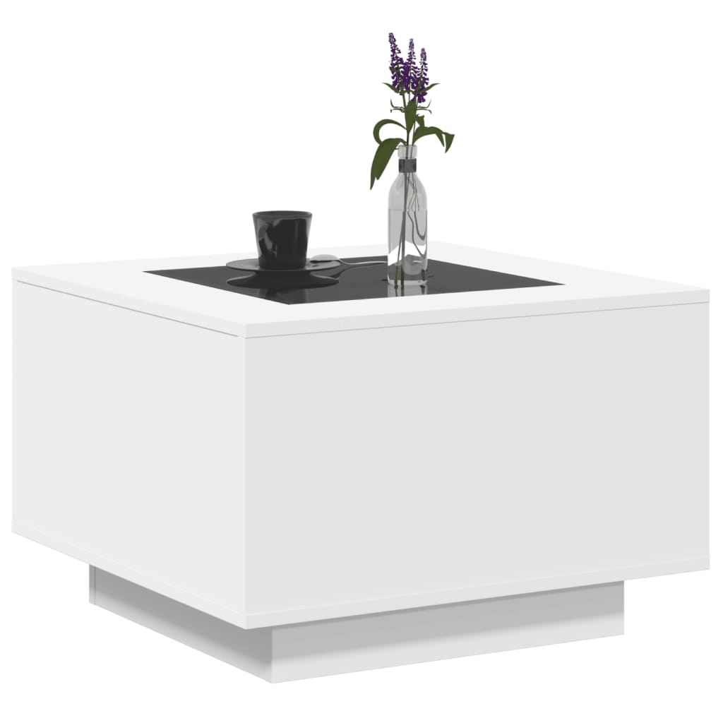 Salongbord med LED hvit 60x60x40 cm konstruert tre