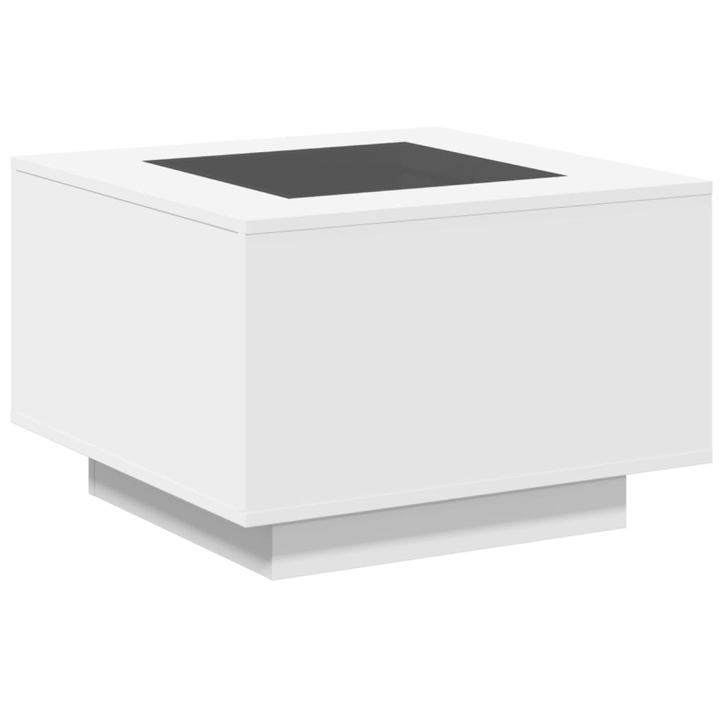 Salongbord med LED hvit 60x60x40 cm konstruert tre