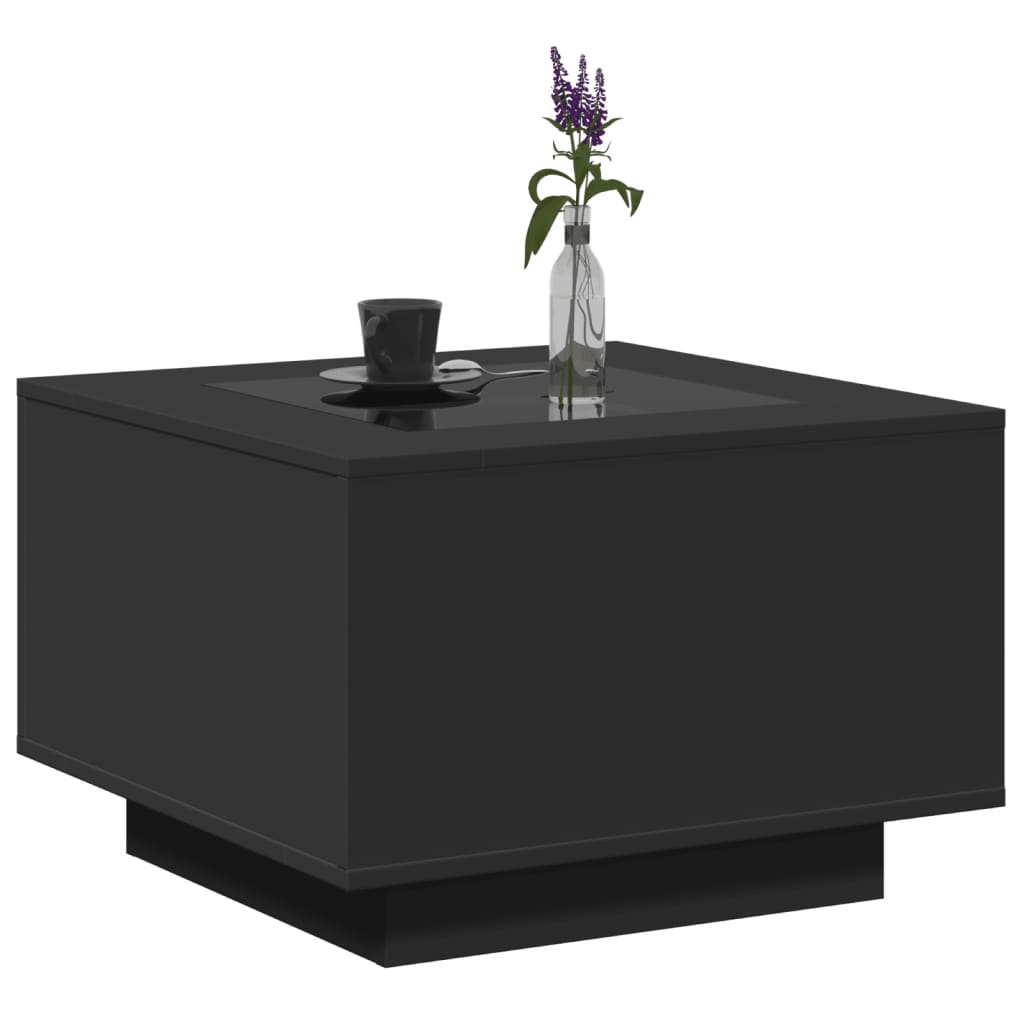 Salongbord med LED svart 60x60x40 cm konstruert tre