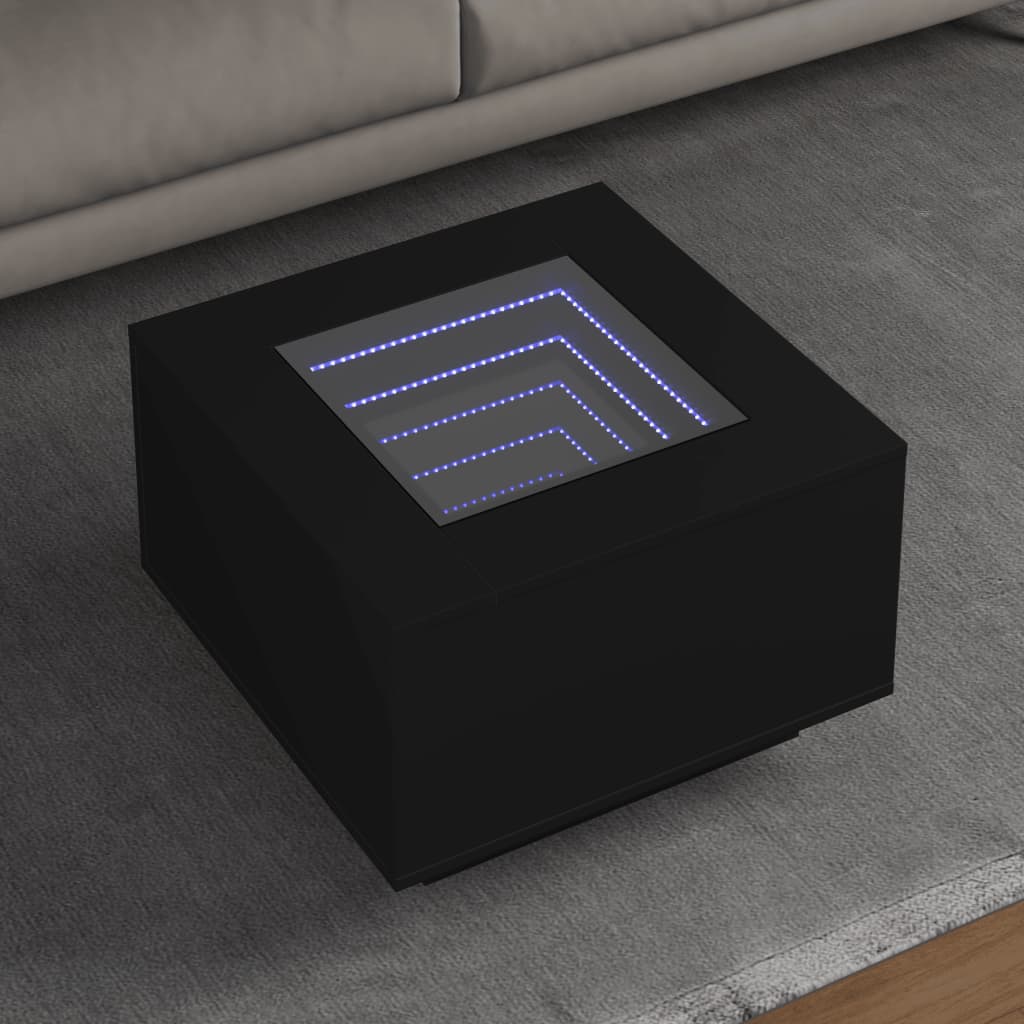 Salongbord med LED svart 60x60x40 cm konstruert tre