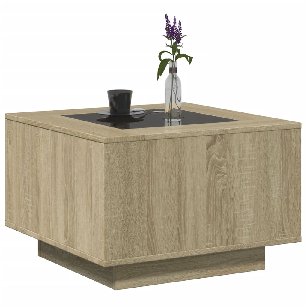 Salongbord med LED sonoma eik 60x60x40 cm konstruert tre