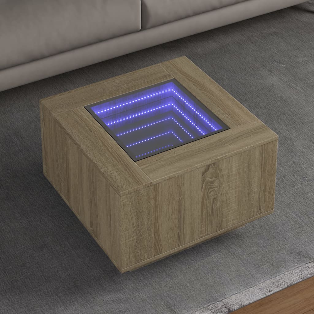 Salongbord med LED sonoma eik 60x60x40 cm konstruert tre
