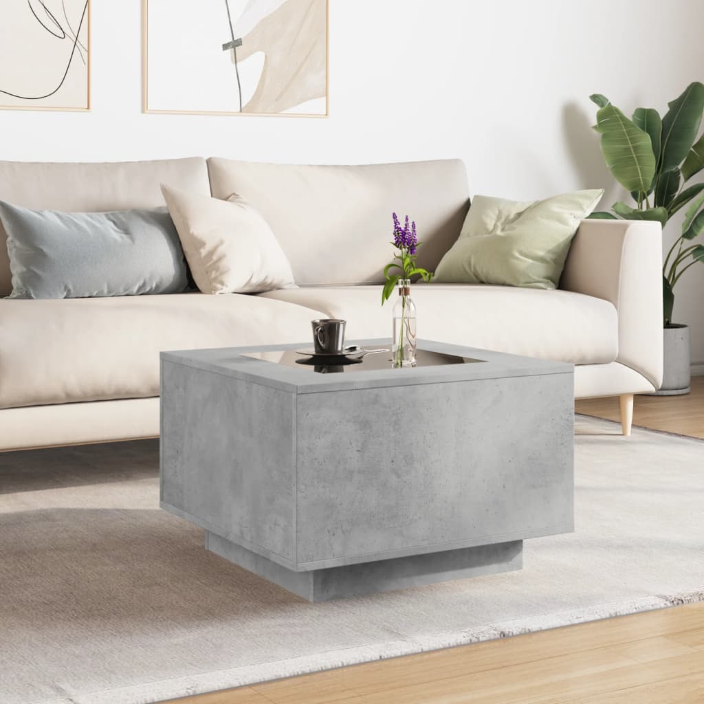Salongbord med LED betonggrå 60x60x40 cm konstruert tre