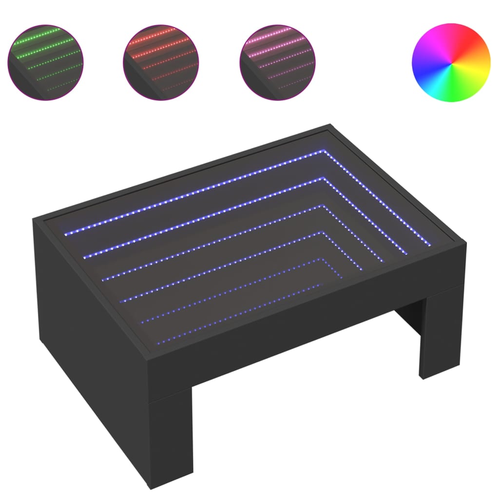 Salongbord med Infinity LED svart 70x50x30 cm