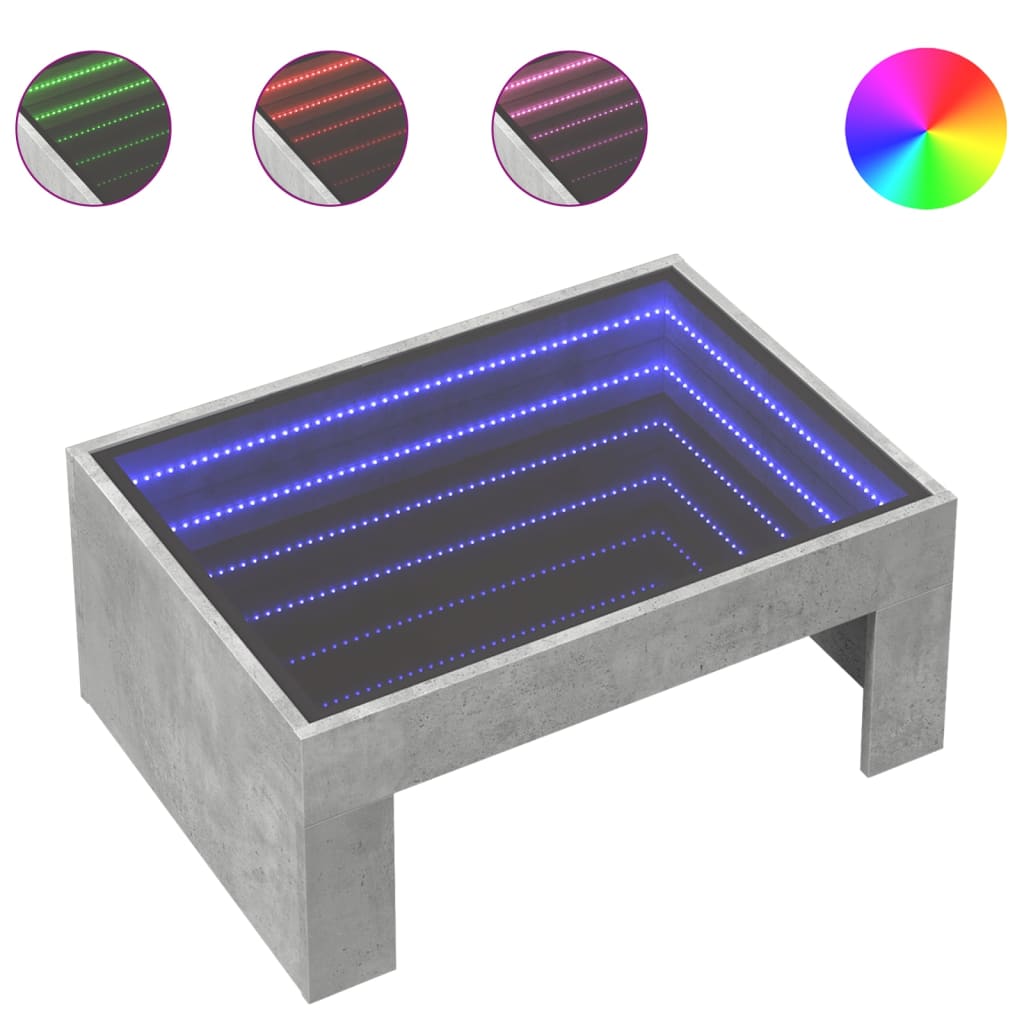 Salongbord med Infinity LED betonggrå 70x50x30 cm