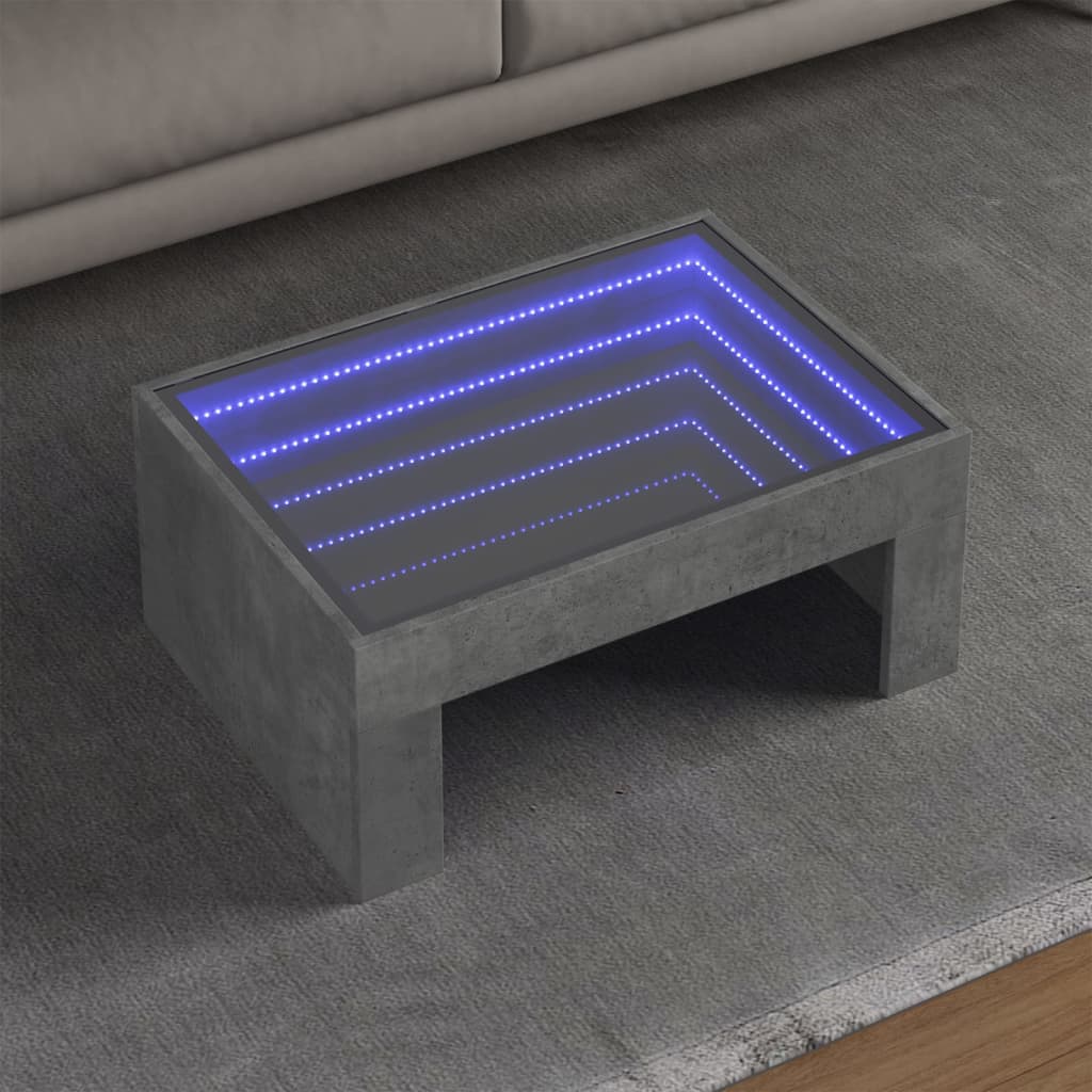 Salongbord med Infinity LED betonggrå 70x50x30 cm