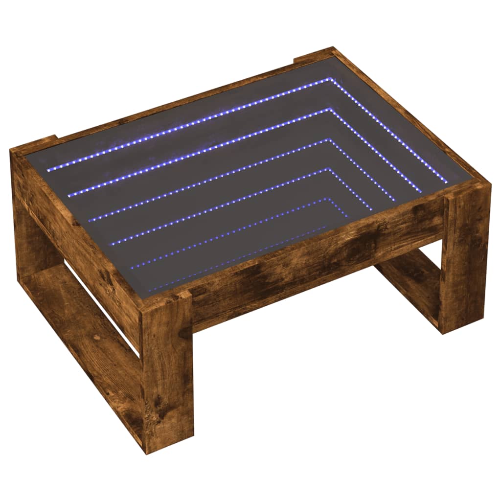 Salongbord med Infinity LED røkt eik 70x53x30 cm