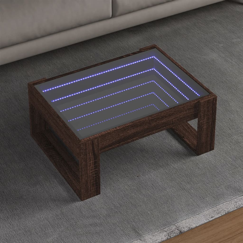 Salongbord med Infinity LED brun eik 70x53x30 cm