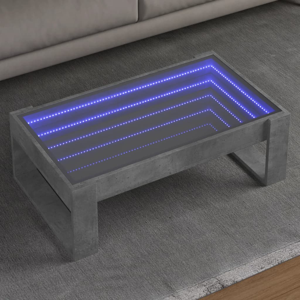 Salongbord med Infinity LED betonggrå 90x53x30 cm