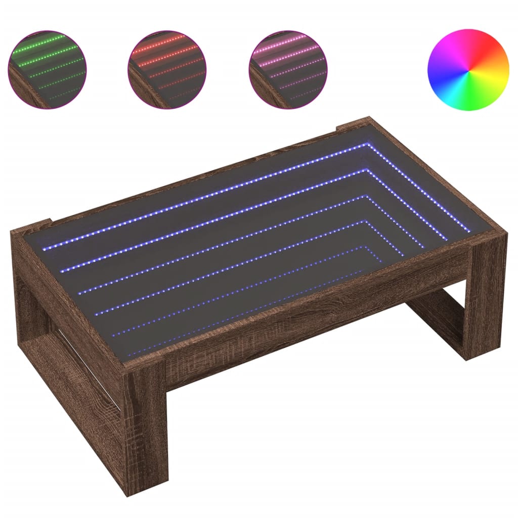 Salongbord med Infinity LED brun eik 90x53x30 cm