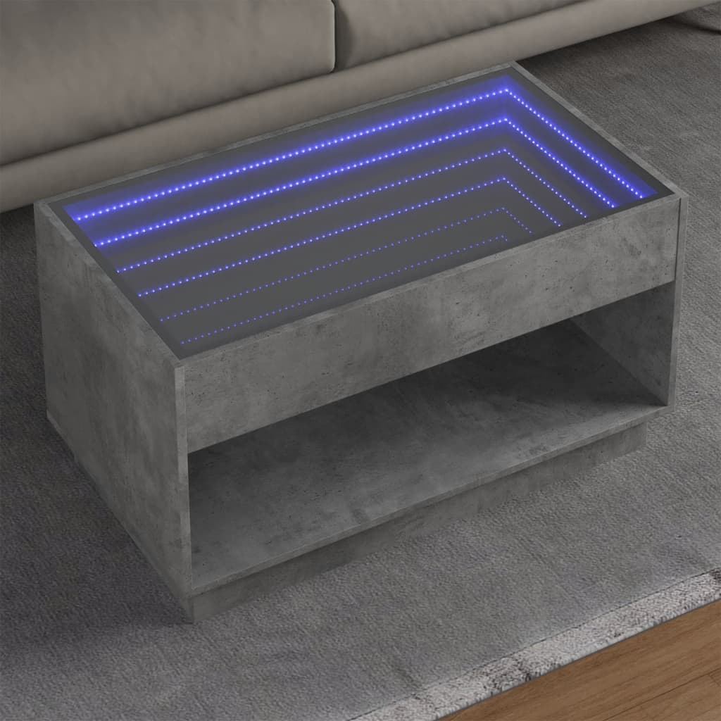 Salongbord med Infinity LED betonggrå 90x50x50 cm