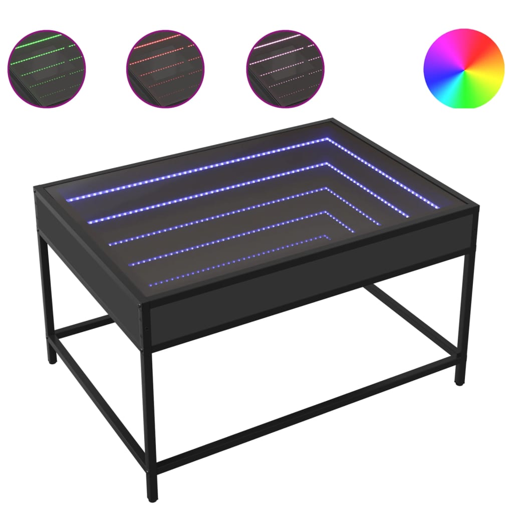 Salongbord med Infinity LED svart 70x50x41 cm