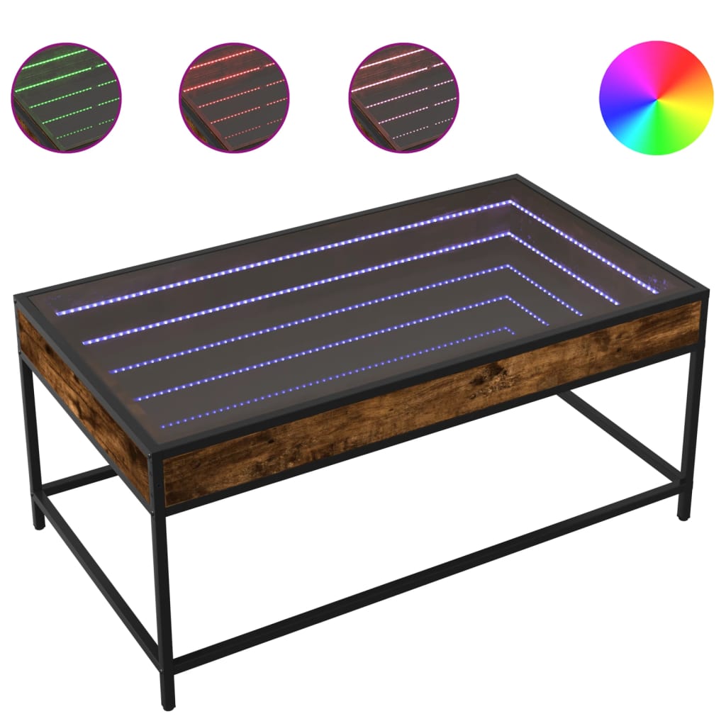 Salongbord med Infinity LED røkt eik 90x50x41 cm