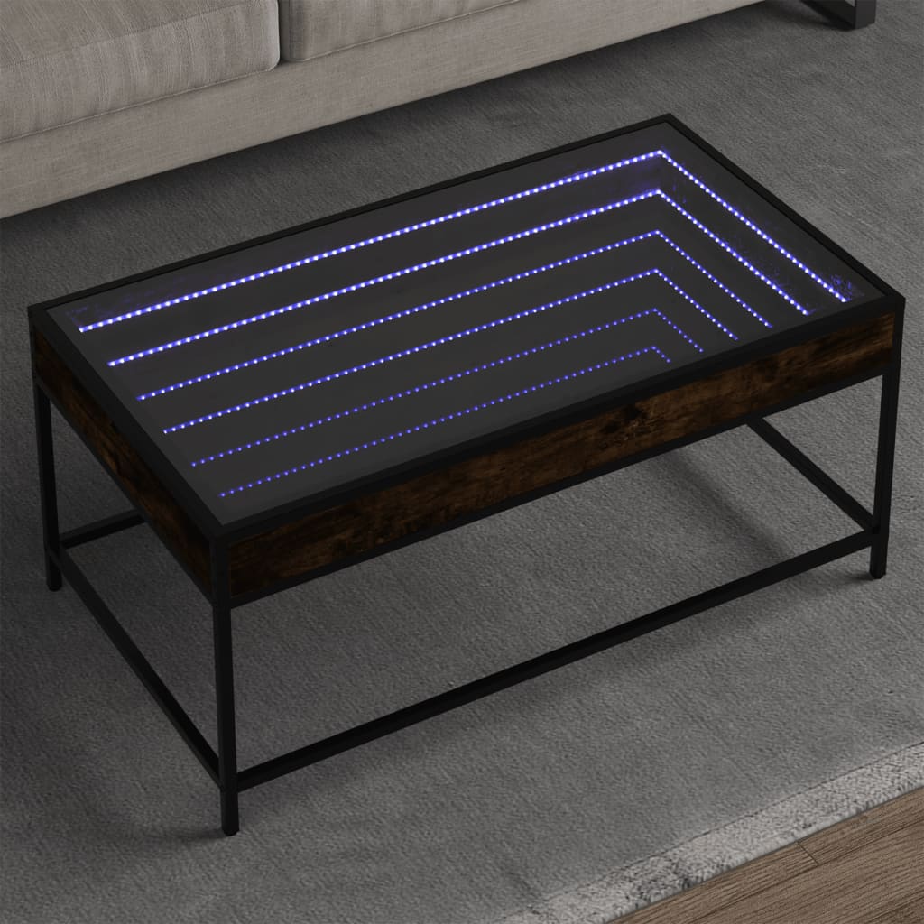 Salongbord med Infinity LED røkt eik 90x50x41 cm