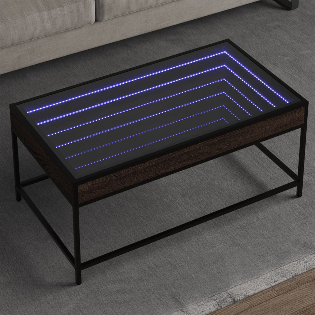 Salongbord med Infinity LED brun eik 90x50x41 cm