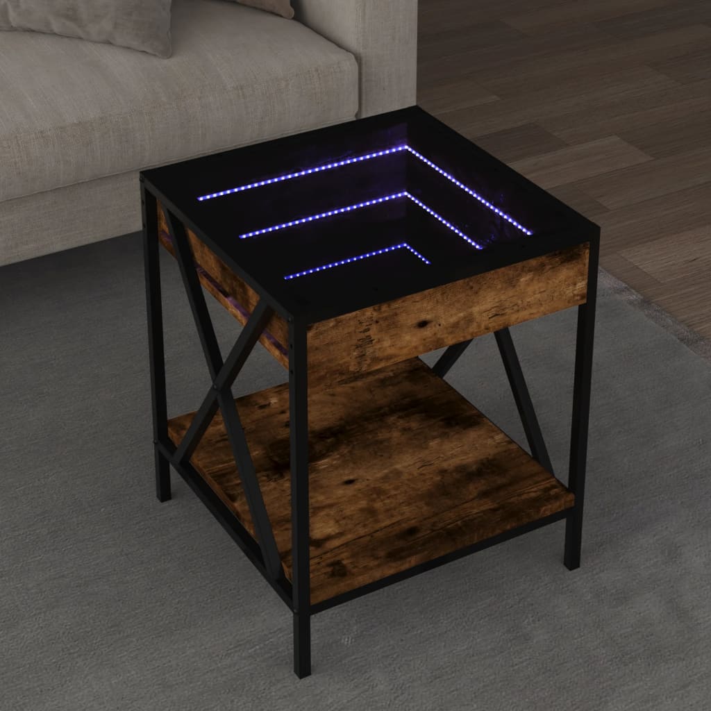 Salongbord med Infinity LED røkt eik 40x40x49 cm