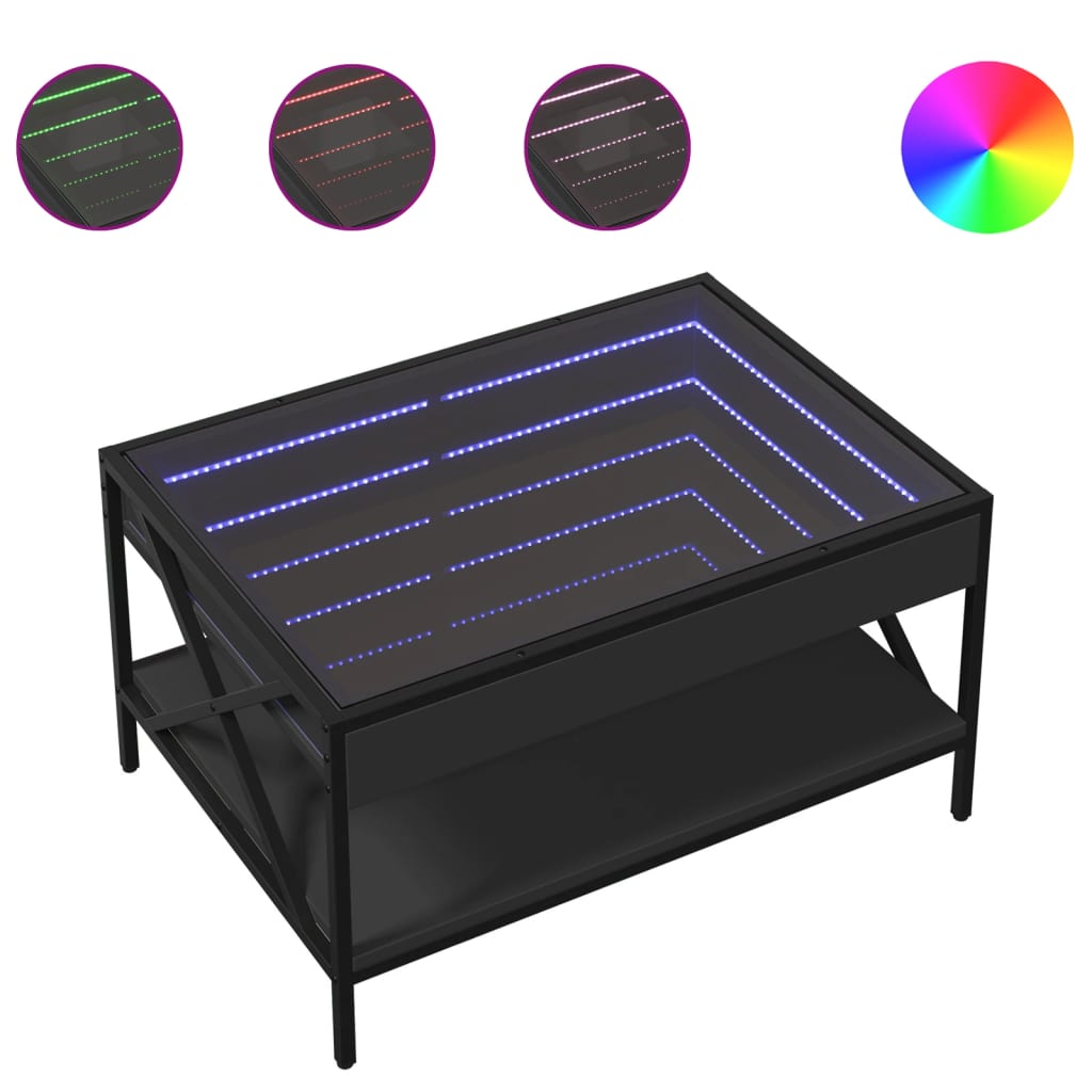 Salongbord med Infinity LED svart 70x50x38 cm