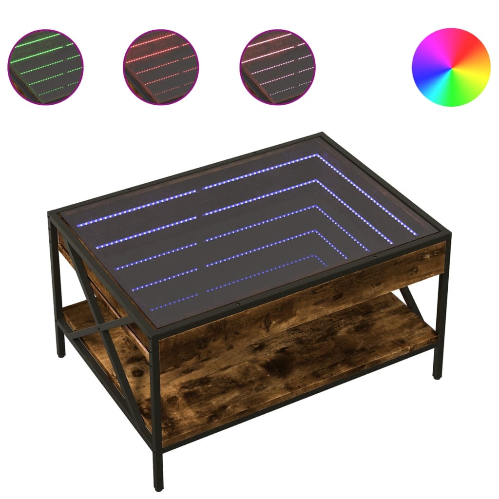 Salongbord med Infinity LED røkt eik 70x50x38 cm