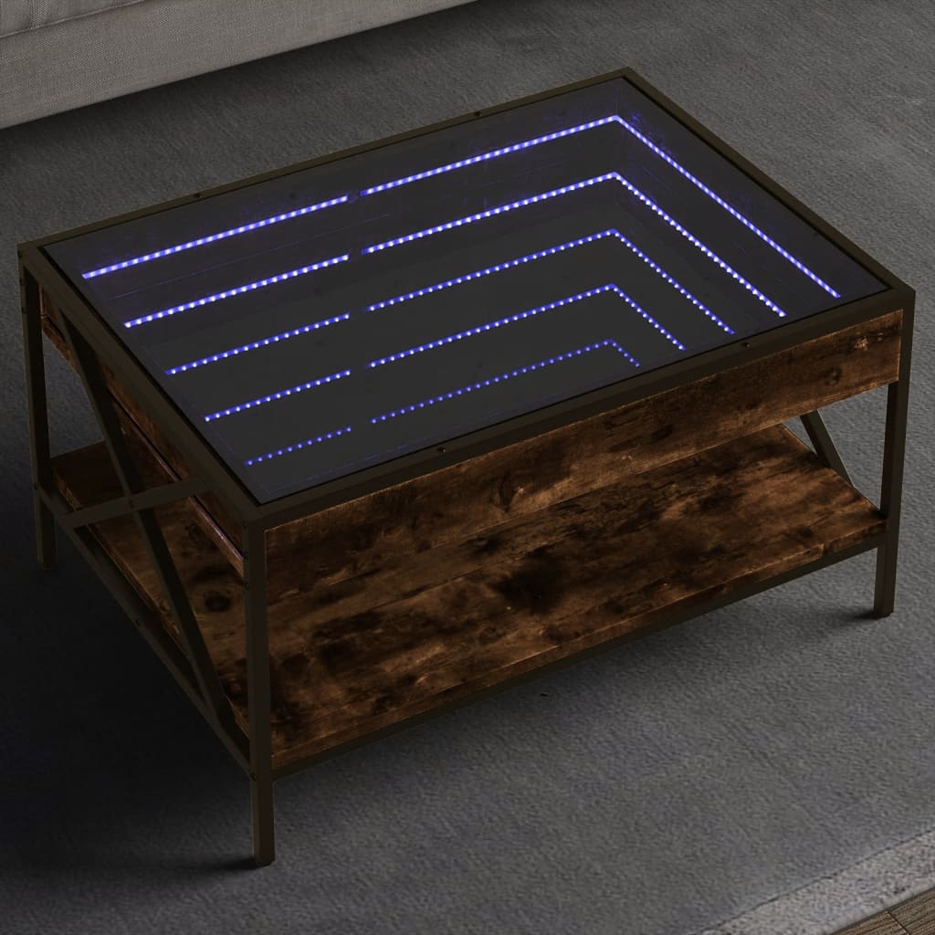 Salongbord med Infinity LED røkt eik 70x50x38 cm