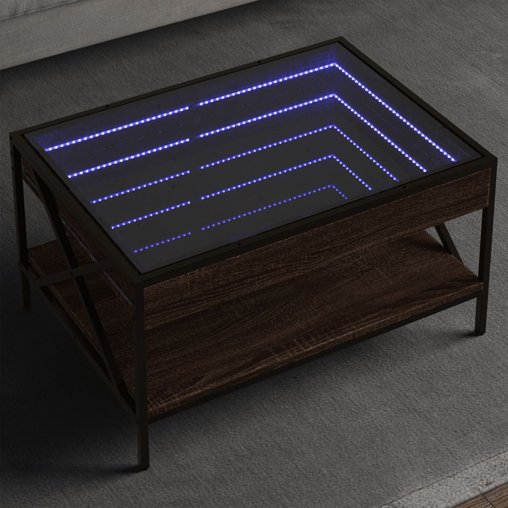 Salongbord med Infinity LED brun eik 70x50x38 cm