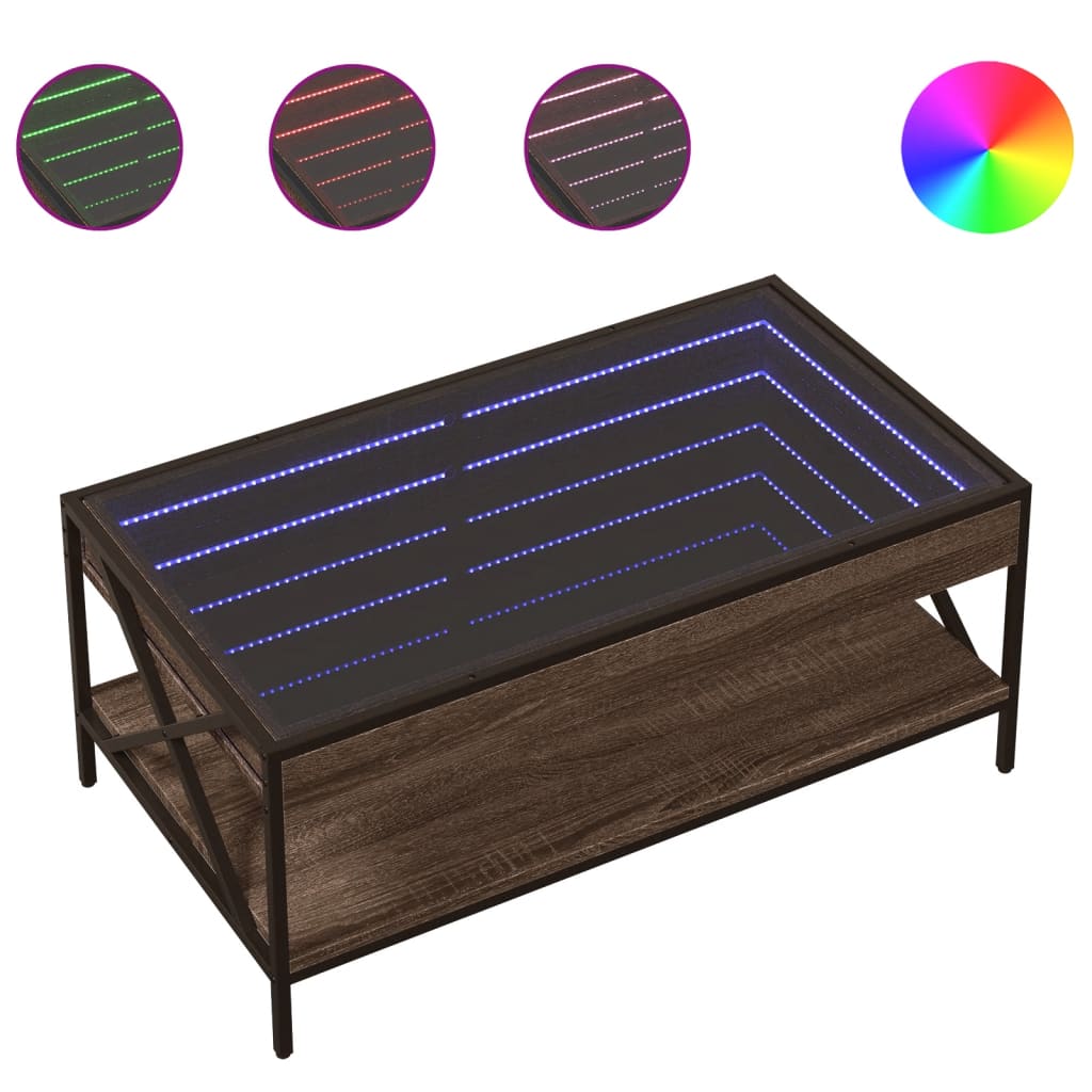 Salongbord med Infinity LED brun eik 90x50x38 cm