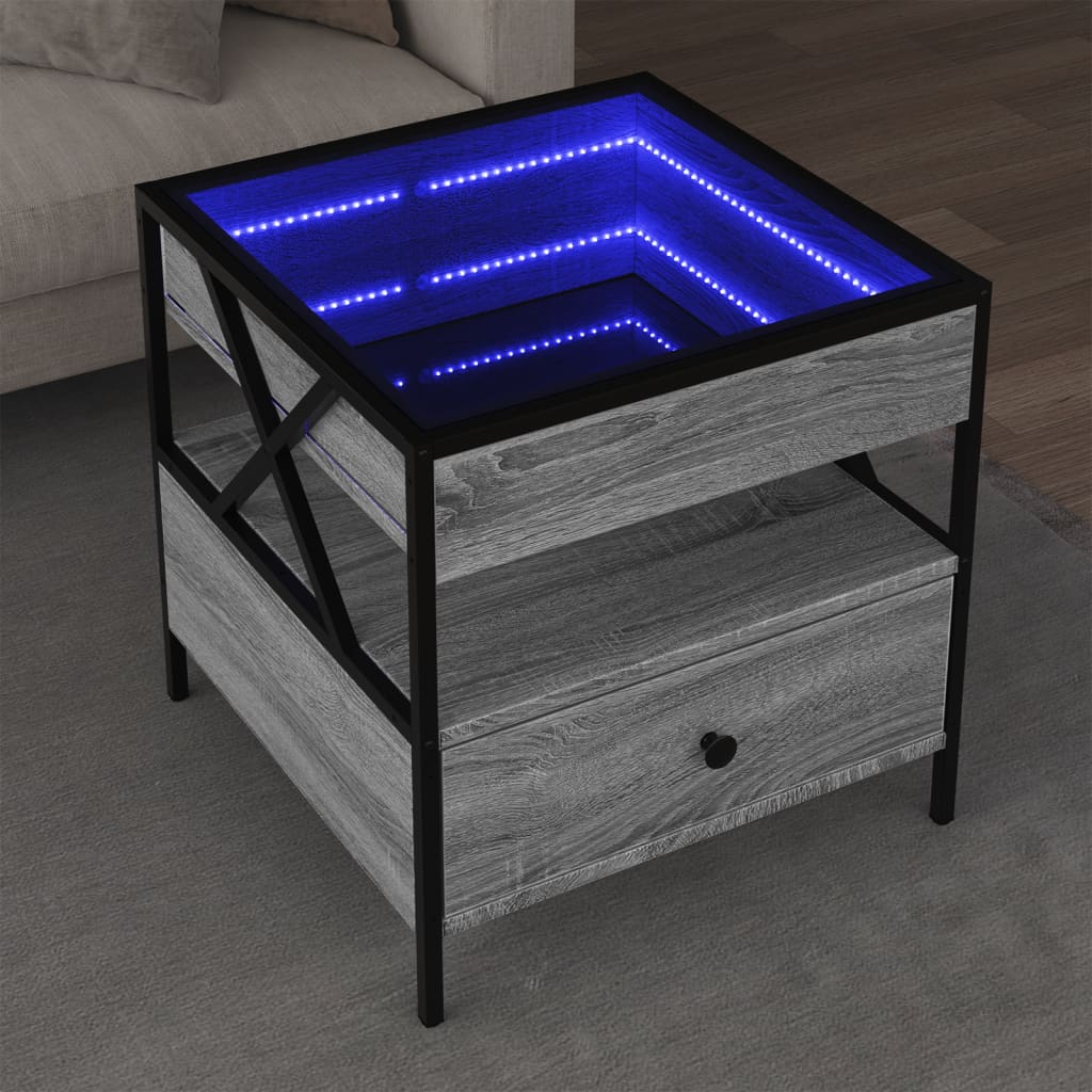 Salongbord med Infinity LED grå sonoma 50x50x51 cm