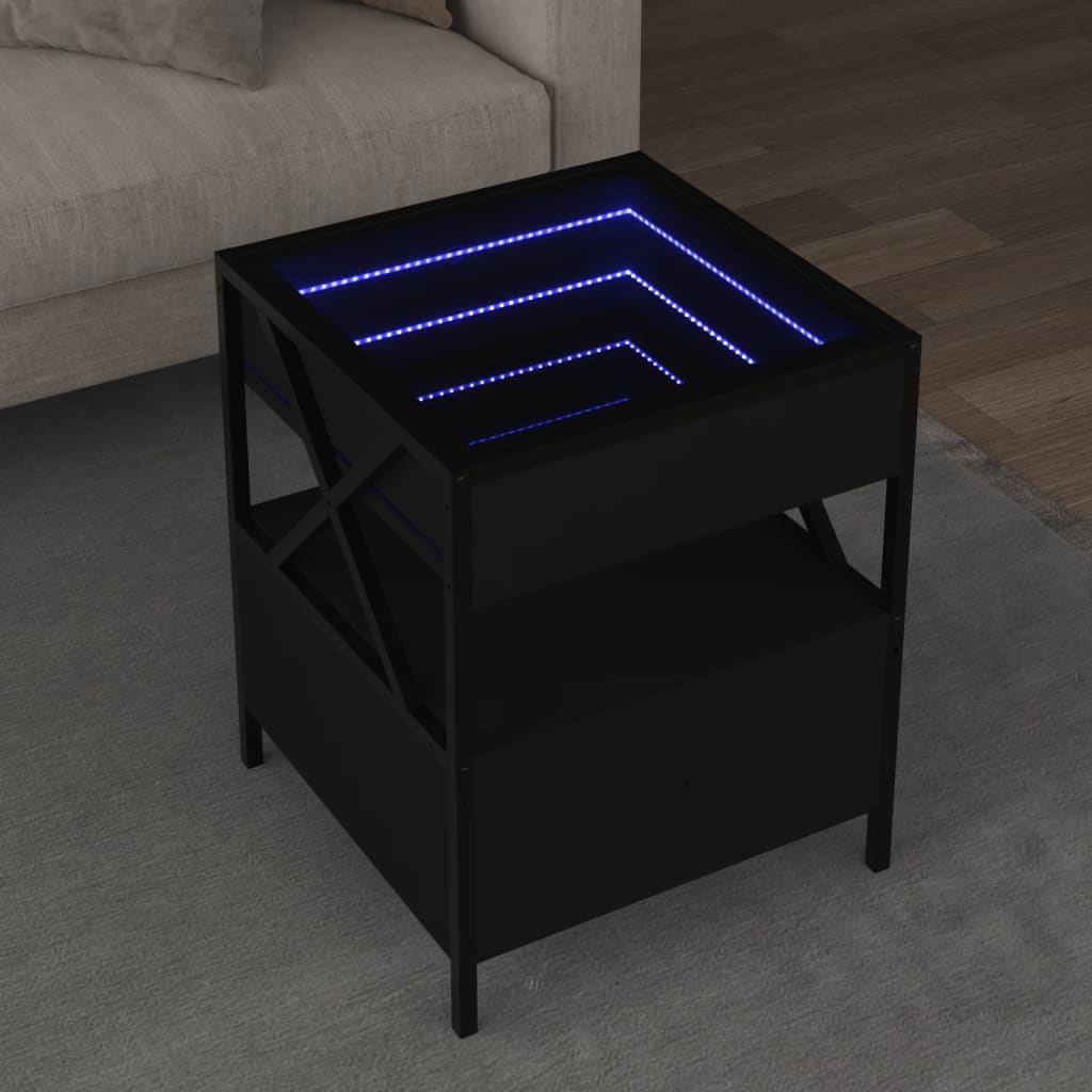 Salongbord med Infinity LED svart 40x40x51 cm