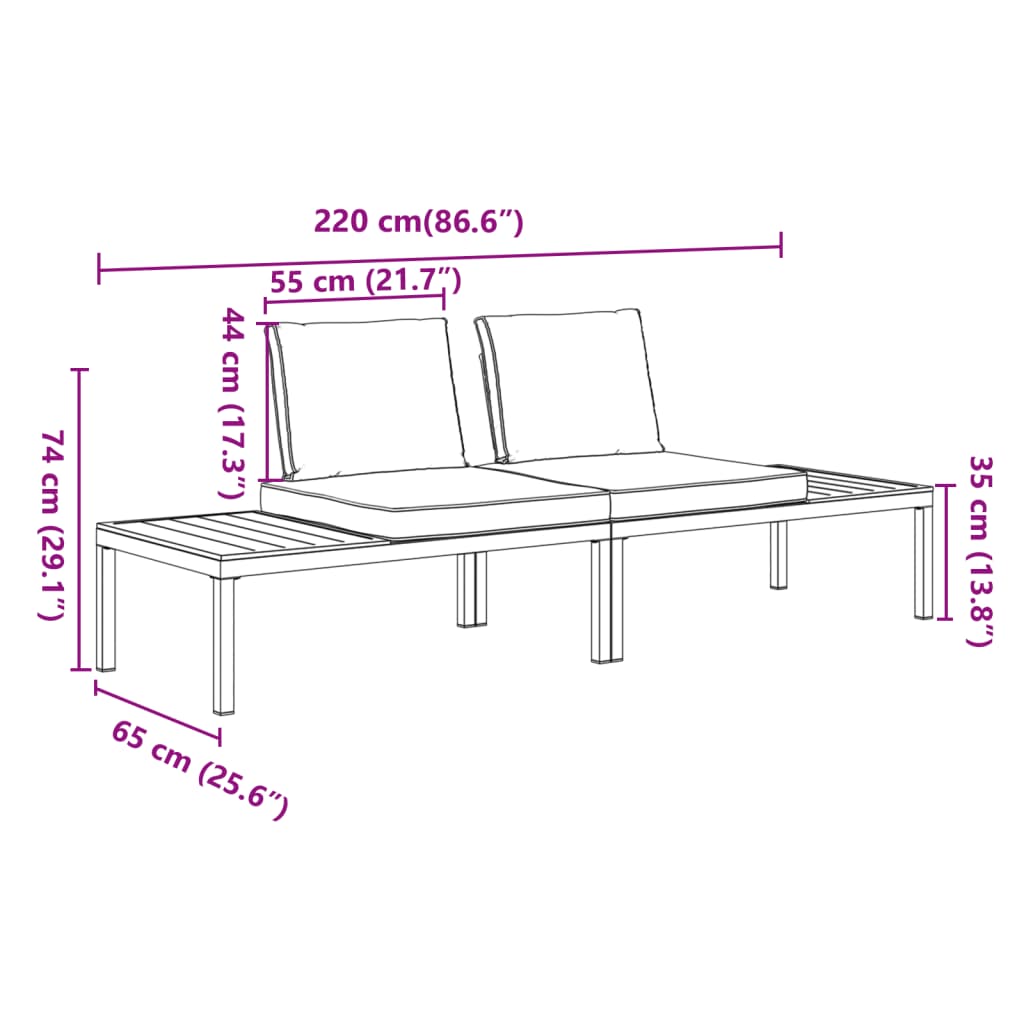 Hagesofasett med puter 2 deler svart aluminium