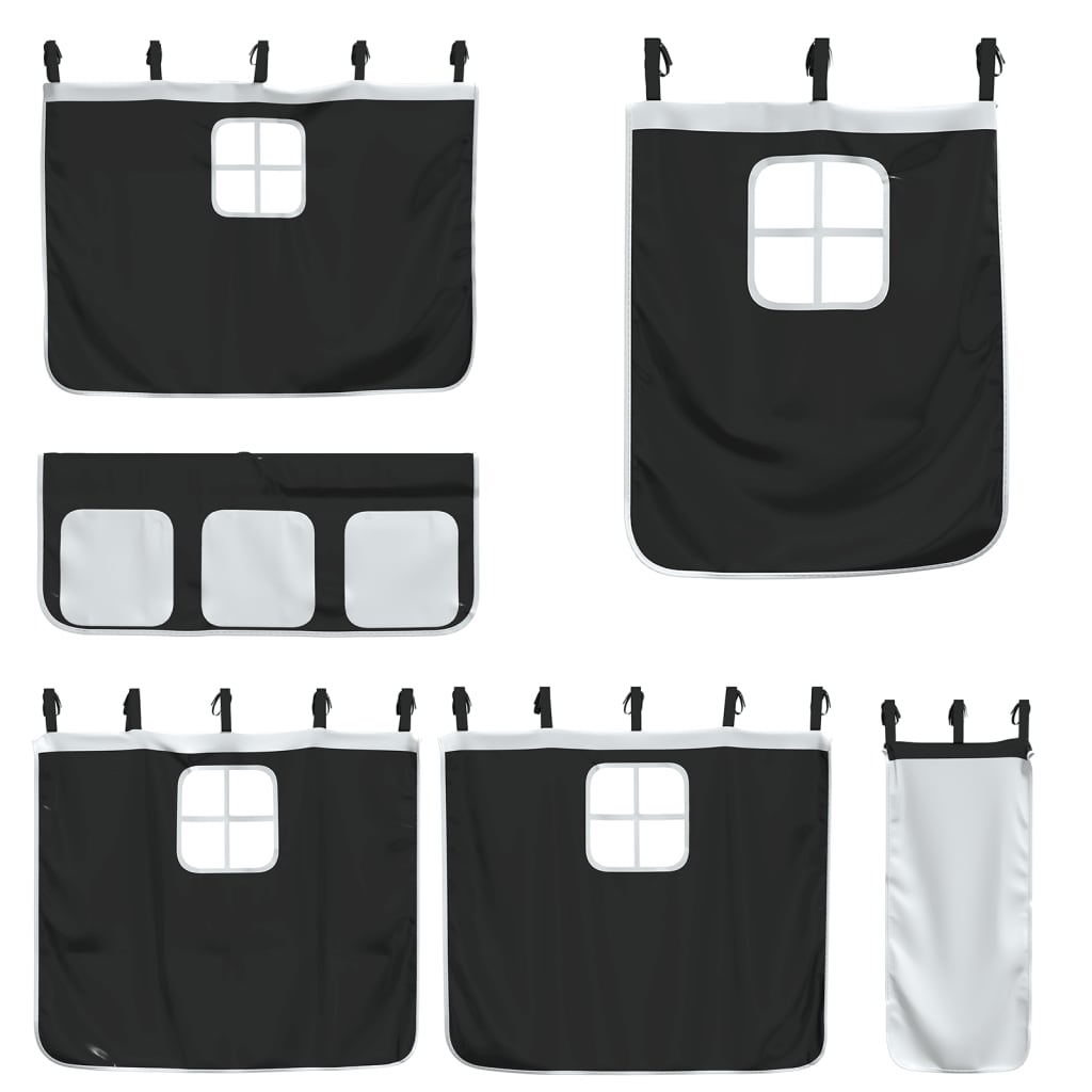 Køyeseng for barn gardiner hvit og svart 90x200 cm heltre furu