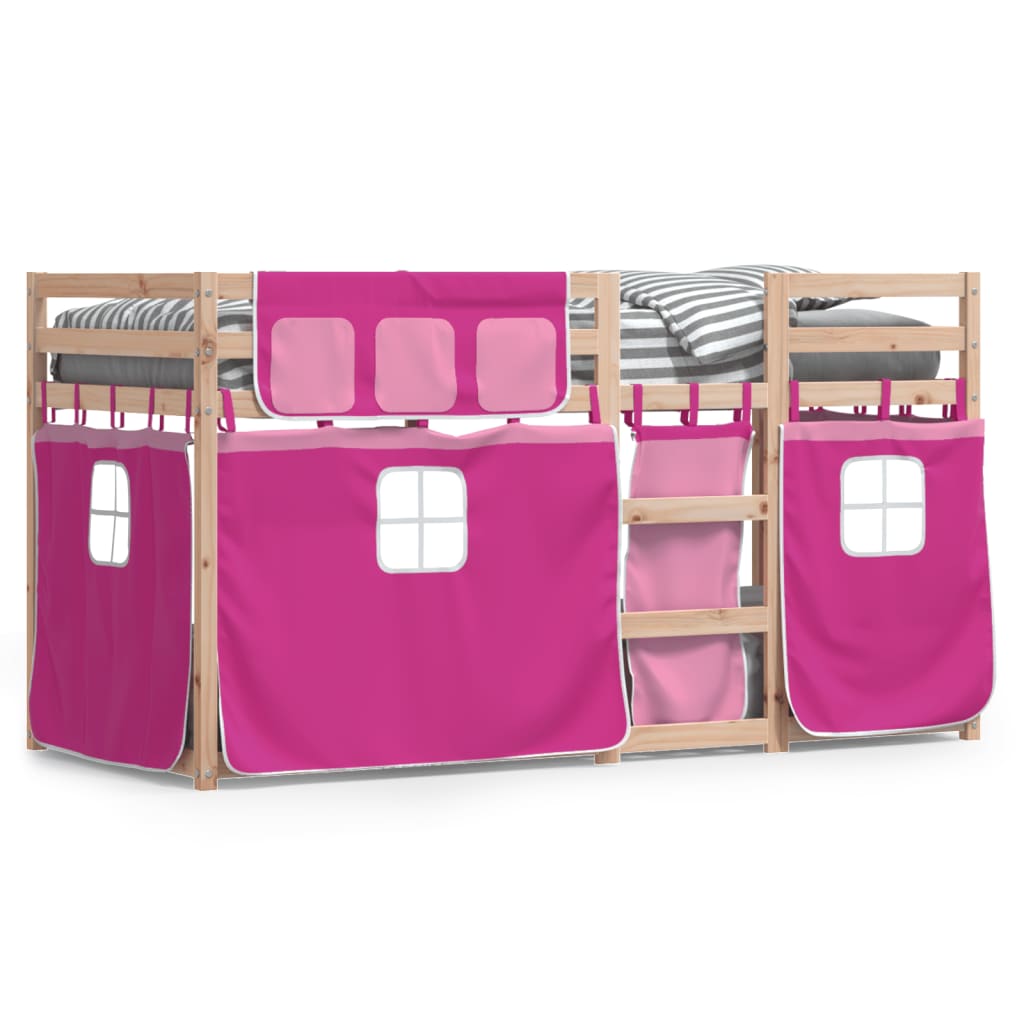 Køyeseng med gardiner rose 90x200 cm heltre furu