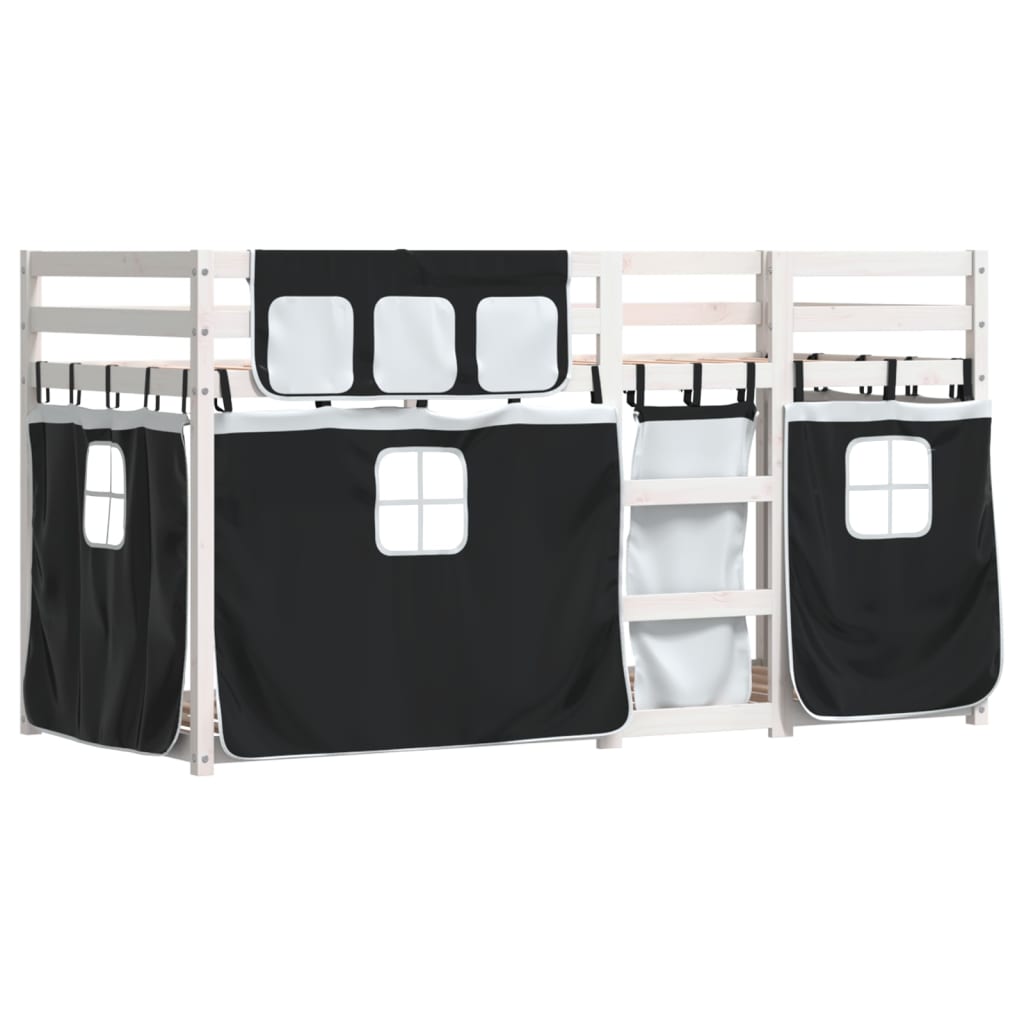 Køyeseng for barn gardiner hvit og svart 90x200 cm heltre furu